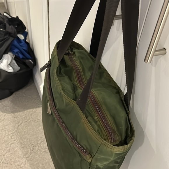 COPY - Authentic Prada Zippered Tote 12 X 14 In Dark Green & Dark Brown Straps - Picture 6 of 13